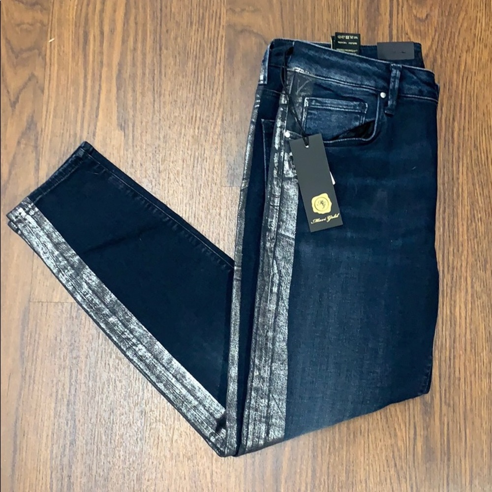 MAVI Tess Tuxedo Stripe Silver Jeans shimmer metallic 30 10 denim $148 NEW